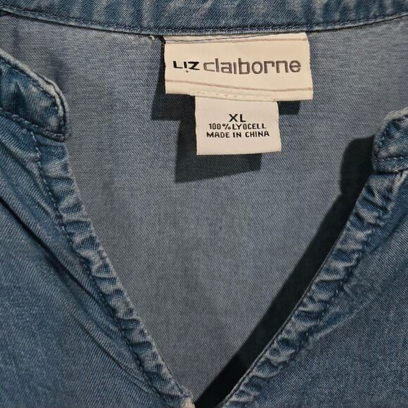 Liz Claiborne Women’s Chambray Blue Embroidered Sleeveless Top – 100% Lyocell XL - Picture 3 of 8